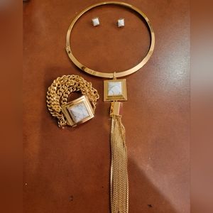 Vince Camuto gorgeous gold and white statement necklace bracelet and earings set